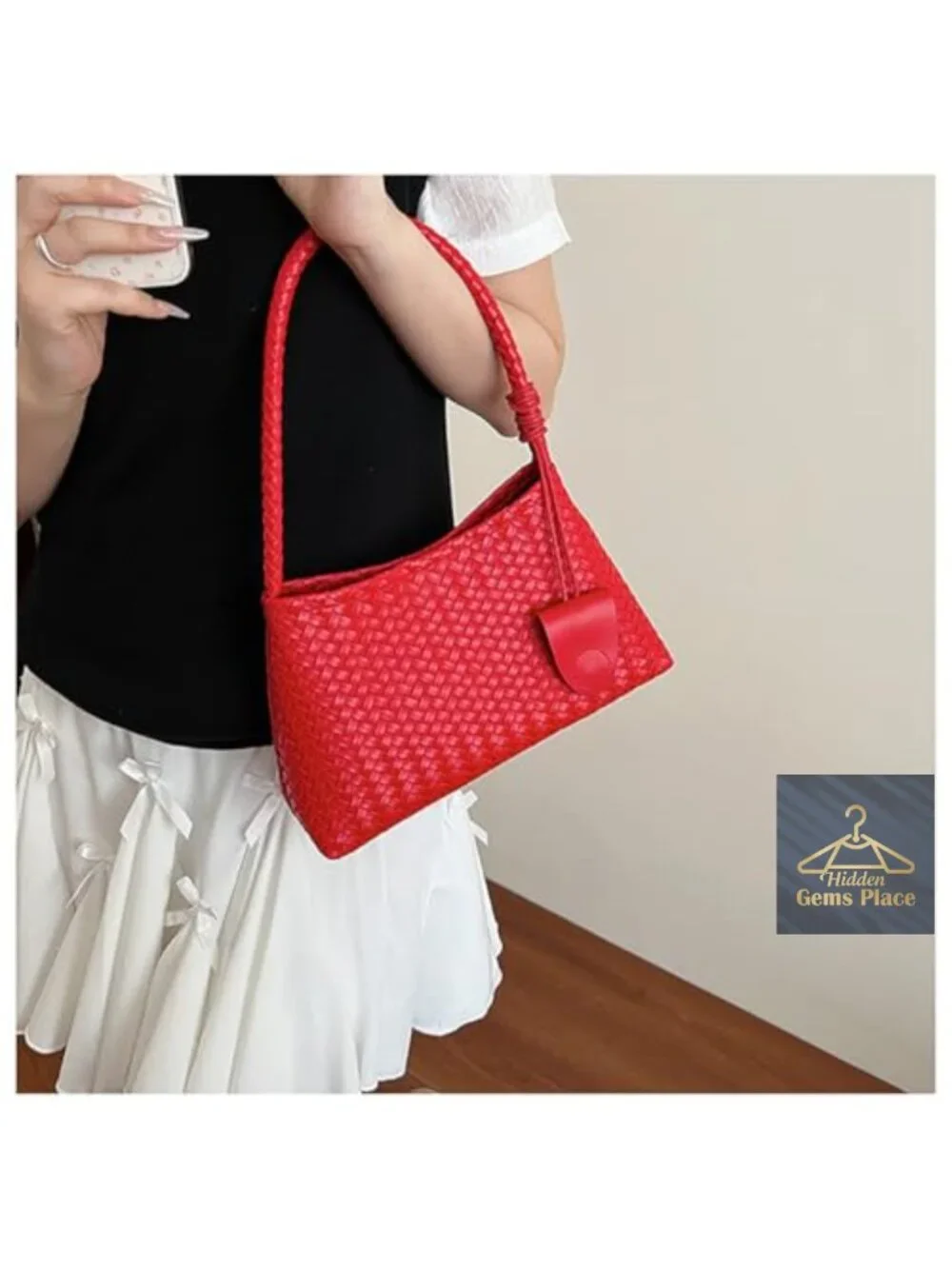 Woven Hobo Bag Faux Leather Shoulder Bag Slouchy Tote Purse
